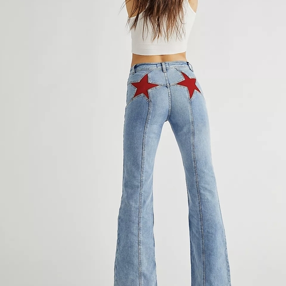 Free People Denim - Free People Flare Jeans with Red Star Details